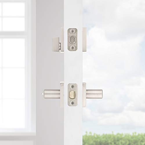 Image of Kwikset 991 Halifax Keyed Entry Lever and Single Cylinder Deadbolt Combo Pack featuring SmartKey Security in Satin Nickel