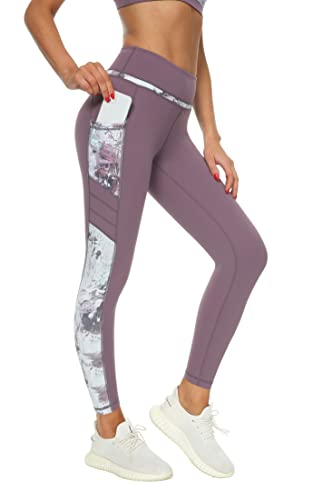 Buepeara Sport Leggings Damen Sporthose mit Taschen, High Waist Tights Laufhose Fitnesshose Für Sport & Alltag -1988-06(Orange)/XS -3173-026 (Violett)/M