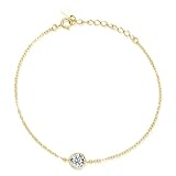 Aotiwe Pulsera de mujer Boho, pulsera de oro con diamante sintético de 1 ct, oro amarillo, regalo para mamá, 16+5CM, Oro amarillo de 18 quilates, Diamante creado