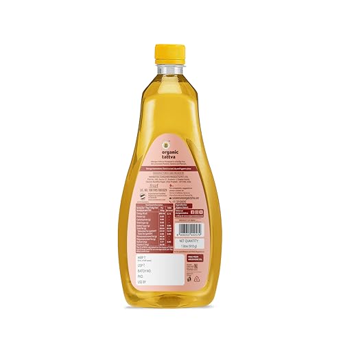 Image of Organic Tattva, Organic Groundnut (Peanut) Oil, 1 Litre | Unrefined Moongphali ka Tel | Cholesterol and Tran Fat Free| 100% Organic | Pesticide and Chemical Free | Pure and Unadulterated | Double Filtered | Expeller-Pressed | Pack of 5