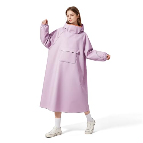 Image of PALAY High Collar Motorcycle Raincoat with Hood, Folding Hand Guard Flaps, PVC Full-Cover Riding Poncho with Front Pocket, Adult Women Raincoat for E-Bike, Scooter & Outdoor Riding