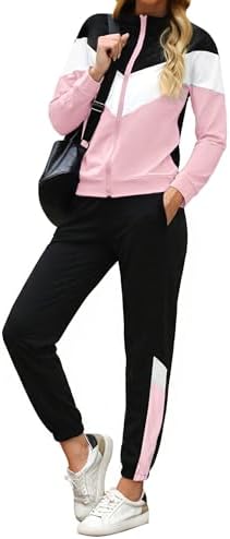 Marvmys Streatwear Trainingsanzüge Damen Sportanzüge Jogginganzug Zweiteiler Farbkontrast Langarm Reißverschluss Outfit Sport Bekleidungsset