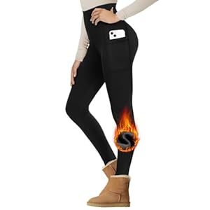 Gayhay Thermo Leggings Damen Winter Mit Taschen, Gefütterte Thermohose High Waist Hose Warm Blickdicht Strumpfhose Für Sport Schwarze L/XL