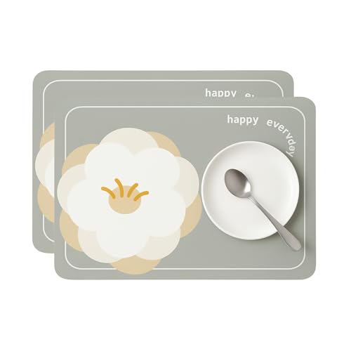 Image of YELONA Leather Dining Table Placemats Set of 2 - Waterproof, Heat Resistant, Anti-Slip, Easy to Clean Table Mats for Dining Table, Kitchen & Home Decor (Cool Grey, 40 x 30 cm)