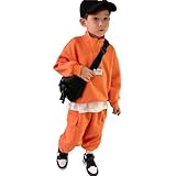 [BLZXIAN] 子供服 ジャージ 上下セット スウェット ボーイズ 春秋 トレーナー ワイドパンツ 2点セット かわいい ハーフジップ ハイネック 秋服 90-150cm アウトドア キッズ 男の子 ゆったり 黒 オレンジ 通園 通学 (オレンジ,140cm,Height 140)