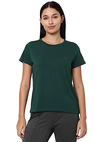 Image of Allen Solly Women's Cotton Solid Regular Fit T-Shirt (Ahkccrgpf98920-M_Teal M)
