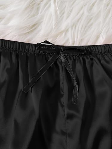 Image of SOLY HUX Women's Satin Pajama Set with Lace Trim - 4-Piece Sleepwear & Robe