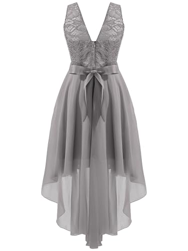 JEYPINMI Kids Girls High Low Wedding Flower Girls Chiffon Dress Lace Floral V Back Dance Prom Party Dresses3