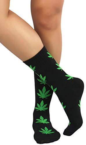 Image of ToBeInStyle Women's Crew Calf Fun Socks Marijuana Weed Leaf Print Novelty Statement Hosiery