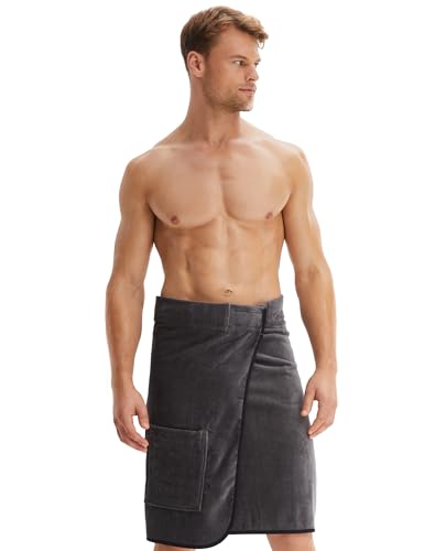Morgenstern Spa Towel Robe Men Body Towel Men grey 23"/60 cm long Cotton Hook and Loop Fastener on Waist, Dark Grey