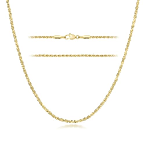 KROMPG Necklace 14k Gold Chain for Women 2mm Rope Gold Chain Necklace Womens Men Non-Tarnish & Dainty Necklaces for Women Men All Lengths 16-26 Inches (20, Inches)