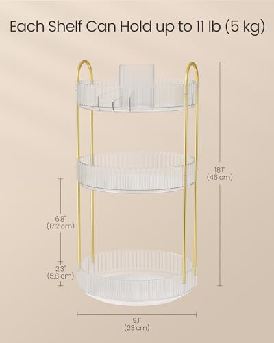 Image of SONGMICS Makeup Organizer, 3-Tier Countertop, Customizable | Customizable skincare organizer countertop, round rotating, toiletries vanity organizer, lazy Susan, gift UJKA011W02
