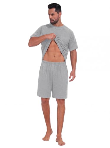 Image of Mens Pajamas Set Lightweight Summer Pjs Sleepwear Soft Comfy Short Sleeve Loungewear With Pocket (S-4X)