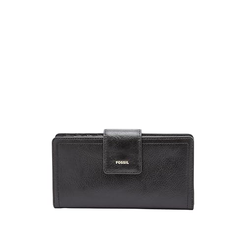 Fossil Womens Wallet Logan Leather Wallet RFID Blocking Tab Clutch Black