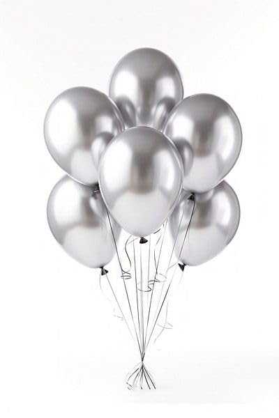 Image of DL Chrome Balloons - 25 Pcs (9 Inch) Silver | Shiny Finish Latex Balloons for Birthday, Wedding, Anniversary, Baby Shower, Party Decoration | Durable Quality, Helium & Air Supported
