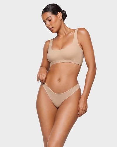 Image of INLYRIC Women's Inbarely Soft Thong - No Show Sexy Panties Breathable V-waisted Ladies Underwear 3 Pack
