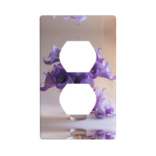 RRKDOY Ramo de jarrón morado con imagen de panel de pared de doble enchufe, cubierta de alimentación doméstica duradera para enchufes e interruptores decorativos