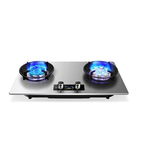Estufa de gas portátil con 2 quemadores, acero inoxidable, temporizador independiente para cocinar con precisión, ideal para cocina doméstica, camping y catering al aire libre