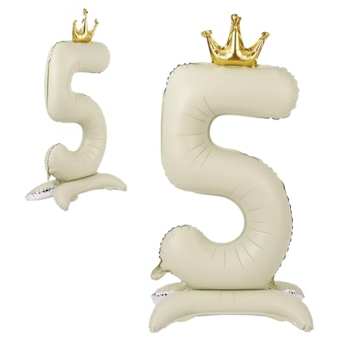 APXEL Ballon d'Anniversaire 5 Blanc Cassé, Foil Ballon Numéro Chiffre 106cm, Ballons Debout Gonflable Hélium, Deco Anniversaire 5 Ans Grand Ballons avec...