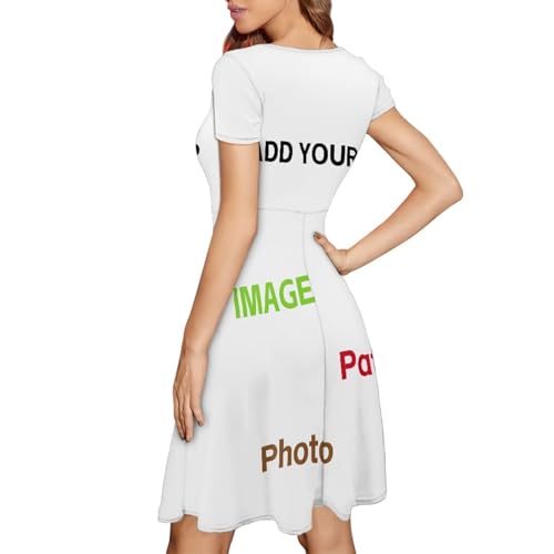 Image of HUGS IDEA Womens Puffy Swing Midi Dress Round Neck Short Sleeve Party A-Line Dresses