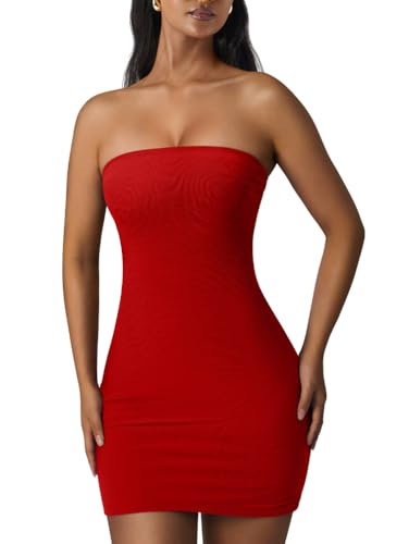 XXTAXN Womens Sexy Tube Sleeveless Bodycon Cocktail Party Mini Dress Red