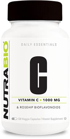 NutraBioVitamin C with Rose Hips - Supports Healthy Bones, Teeth and Gums, Immune Function - No Fillers or Excipients - (120 Capsules, 1000mg of Vitamin C per Capsule)