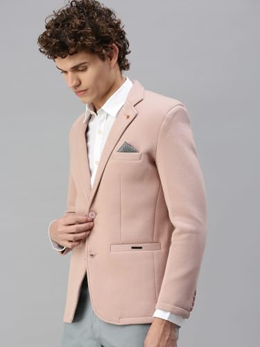 Image of SHOWOFFFF Men Solid Single Breasted Casual Blazer | Notched Lapel Full Sleeves Cotton Blazer for Mens | Slim Fit Regular Length Blazer for Men's