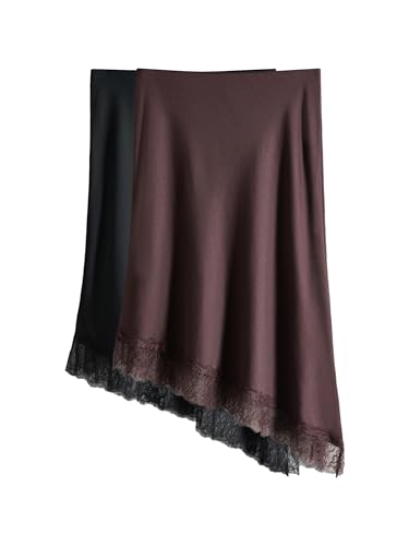 Jupe mi-longue asymétrique en satin et dentelle | Lot de 2 THE SET Femme