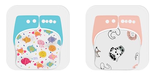 Image of Ambaby Organic Cotton Cloth Diapers - Pack of 4 | Leak-Proof & Reusable | 250ml Absorption | 2 Covers 2 Inserts 2 Boosters | Rash-Free Quick Dry