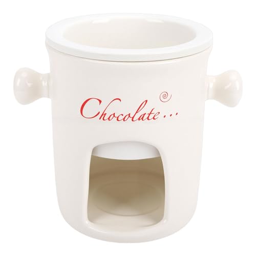 Fockety Tasse à Fondue au Chocolat, Bougie Chauffe-plat en Céramique à Rétention de Chaleur, Paroi Lisse, Tasse à Fondue au Chocolat, à en Céramique avec Fourchette et Trou pour Bougie Chauffe-plat