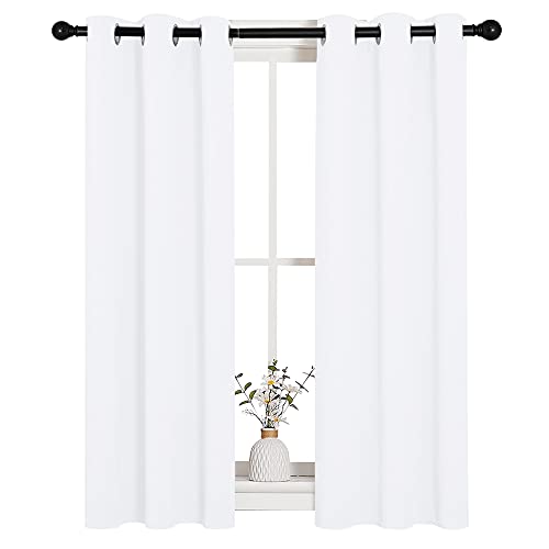 Image of NICETOWN Draperies Curtains Panels, 2 Panels, 29 by 40, White, Blocking Out 50% Sunlight Window Treatment Curtains, Grommet Top Small Window Drapes for Bedroom
