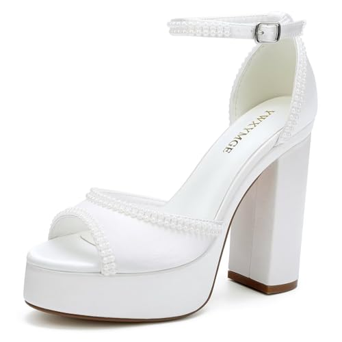 Platform Heels Wedding Shoes for Bride Ankle Strap Bridal Heeled Sandals Wedding Heels