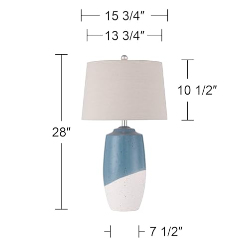 360 Lighting Aegean 28" Tall Coastal Modern Table Lamps Set of 2 Blue White Finish Ceramic Linen Beige Shade Living Room Bedroom Bedside Nightstand House Office Family Reading Kitchen Entryway - Image 4