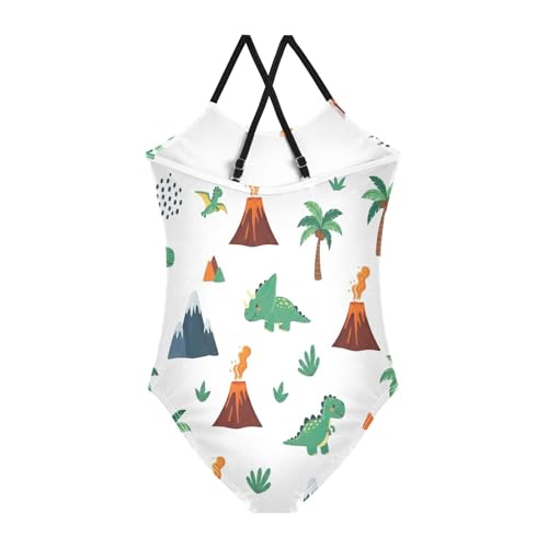 Girl Bathing Suits 3-10 Y Beach Swimsuit, Cute Cartoon Dinosaurs White2