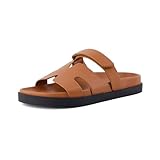 CUSHIONAIRE Women's Estate Footbed Sandal With +Comfort, Cognac 8.5