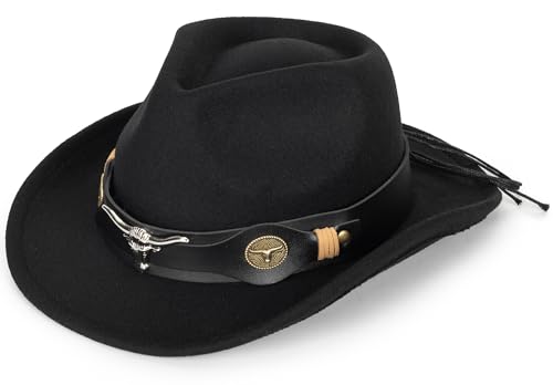 Kids Western-Cowboy-Hat Wide-Brim Vintage-Felt-Cowgirl-Hats for 2-6 Years Boys Girls
