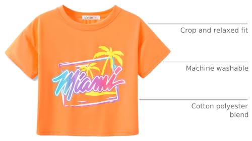Image of Dvenki Girls Graphics Crop Short Sleeve Crewneck Tee Size 6-18 | soft cotton blend fabric, cropped short hem, fun graphic print, casual summer tops for school and vacation