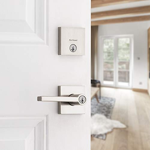 Image of Kwikset 991 Halifax Keyed Entry Lever and Single Cylinder Deadbolt Combo Pack featuring SmartKey Security in Satin Nickel