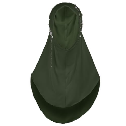 SIQITECHNO Women Plain Muslim Hijab Rhinestone Flower One piece Hijab with Chain Muslim Instant Turban Easy to Put on2