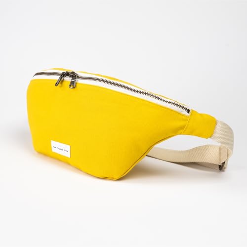 Image of The Peacock Crew Canvas Crossbody Sling Bag for Men & Women - Adjustable Strap, Dual Zippers Left /Right Handed, Secure Everyday Travel Fanny Pack Shoulder Pouch, Trekker Yellow Gold, 14.5 x 6.3 x 3.6