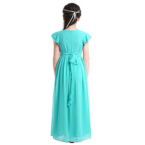 Aislor Kids Big Girls Flutter Sleeve Ruffle Chiffon Flower Girl Dress Wedding Bridesmaid Long Ball Gowns3