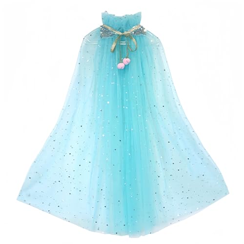 Proumhang Capa de princesa para meninas, capa colorida, parkling lantejoulas tule Fancy Dress para Halloween carnaval azul lago L