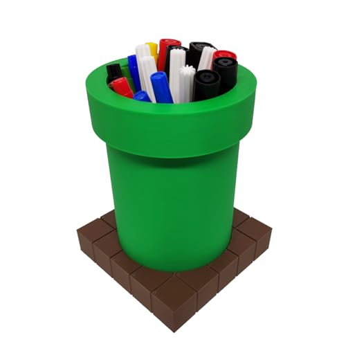Porta Objetos Caneta Cano Com Base Tijolinhos 3D Decorativo Mario...