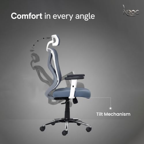 Image of NROC Metal Mesh Back Executive Office Chair - Ergonomic Design with Adjustable Height, Durable and Breathable Seating for Office Work | 64x 61x119 cm (Grey)