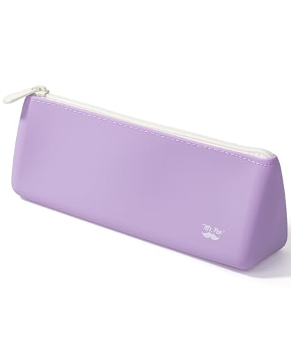 Mr. Pen- Silicone Pencil Case Pouch, Pastel Lavender, Aesthetic Triangular Design, Multipurpose, Aesthetic Pencil Case Small, Silicone Makeup Bag