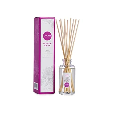 DANI Natural Reed Diffuser Set Naturals - Aromatherapy Essentials Oils - Alcohol Free - 10 Diffuser Sticks - 3.5 Ounce Glass Bottle (Passion Fruit) Cover