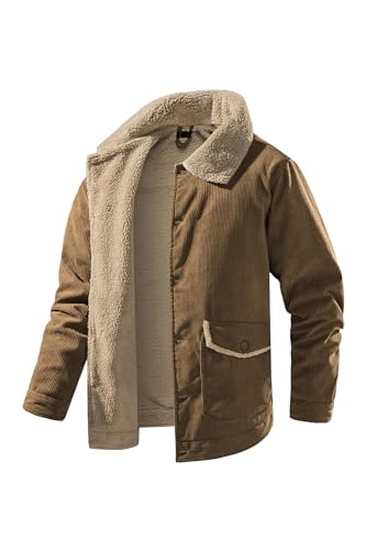 Mr.Stream Men's Lapel Collar Fleece Sherpa Lined Corduroy Vintage Button Jacket Coats