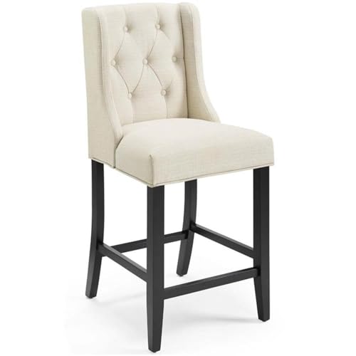 Modway Baronet Tufted Button Upholstered Fabric Counter Stool, Beige 19.5 x 21 x 42