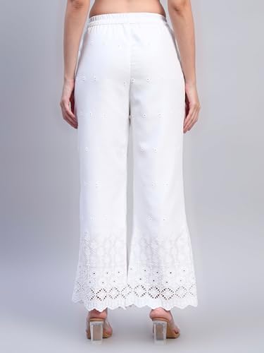 Image of SHOPPING QUEEN Women's Cotton Embroidered Chikankari Palazzo