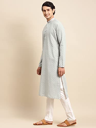 Image of Rajubhai Hargovindas Men's Chikankari Embroidered Cotton Kurta (Ches)